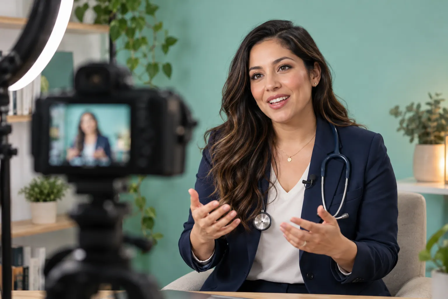 A physician recording an educational video